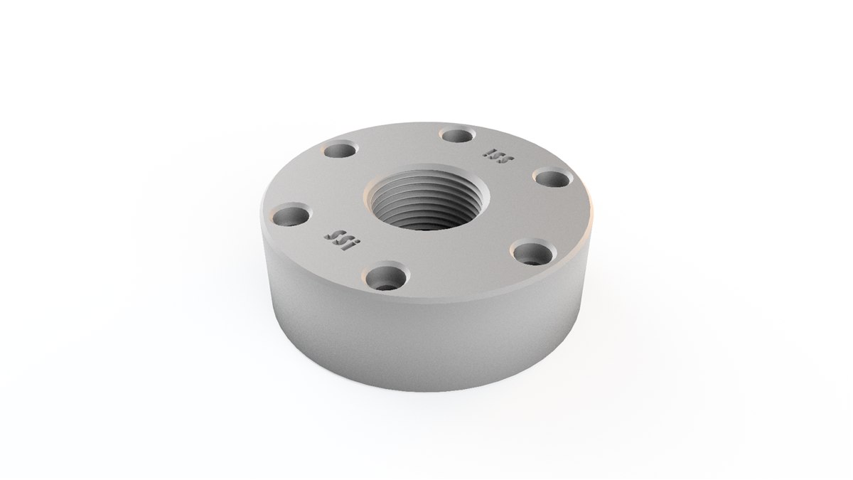 Suporte flangeado com furação produzido em impressão 3D