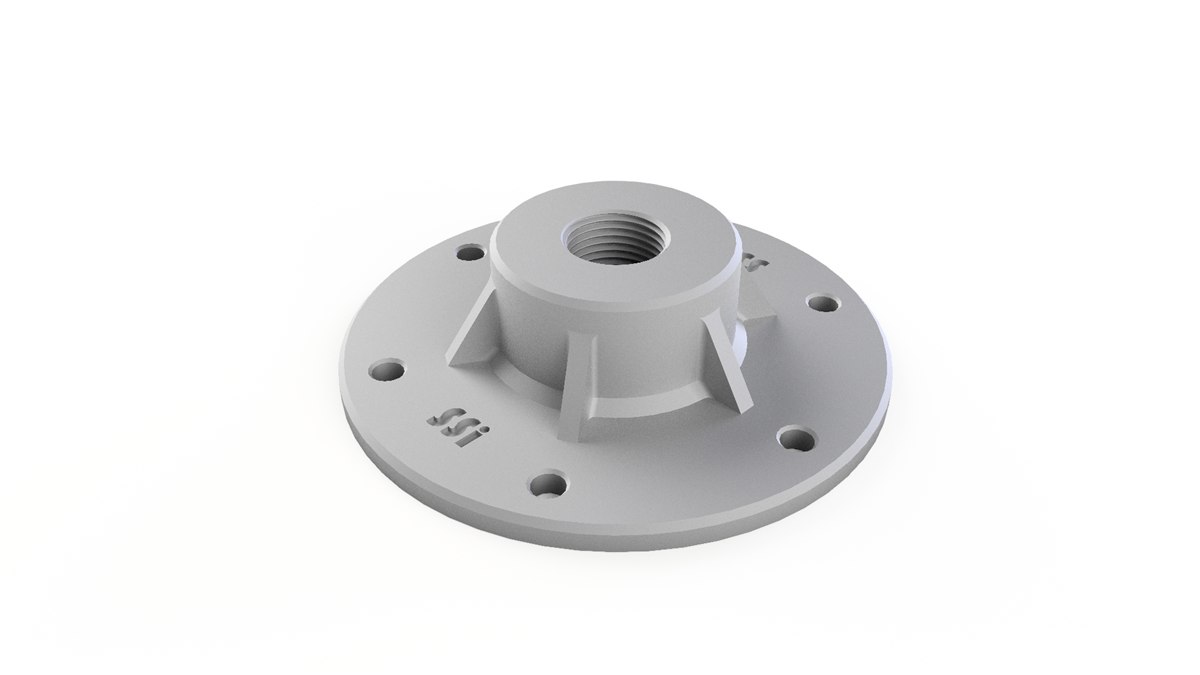 Suporte flangeado com reforços estruturais produzido em impressão 3D