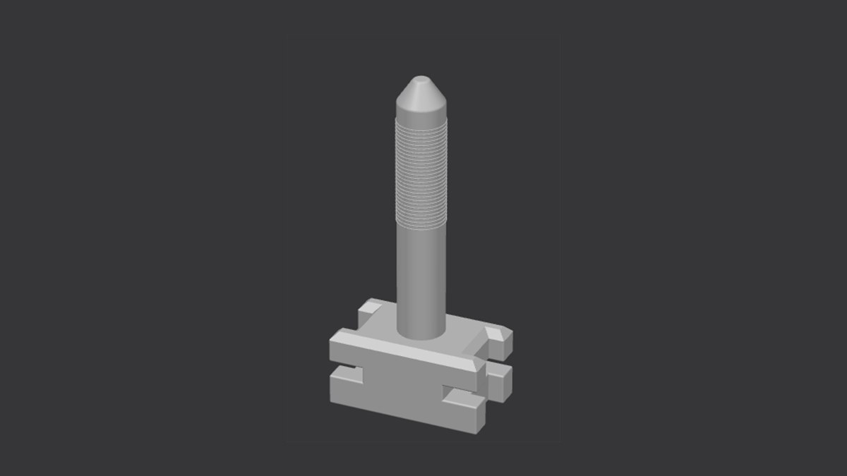 Pino roscado com base de fixação produzido em impressão 3D