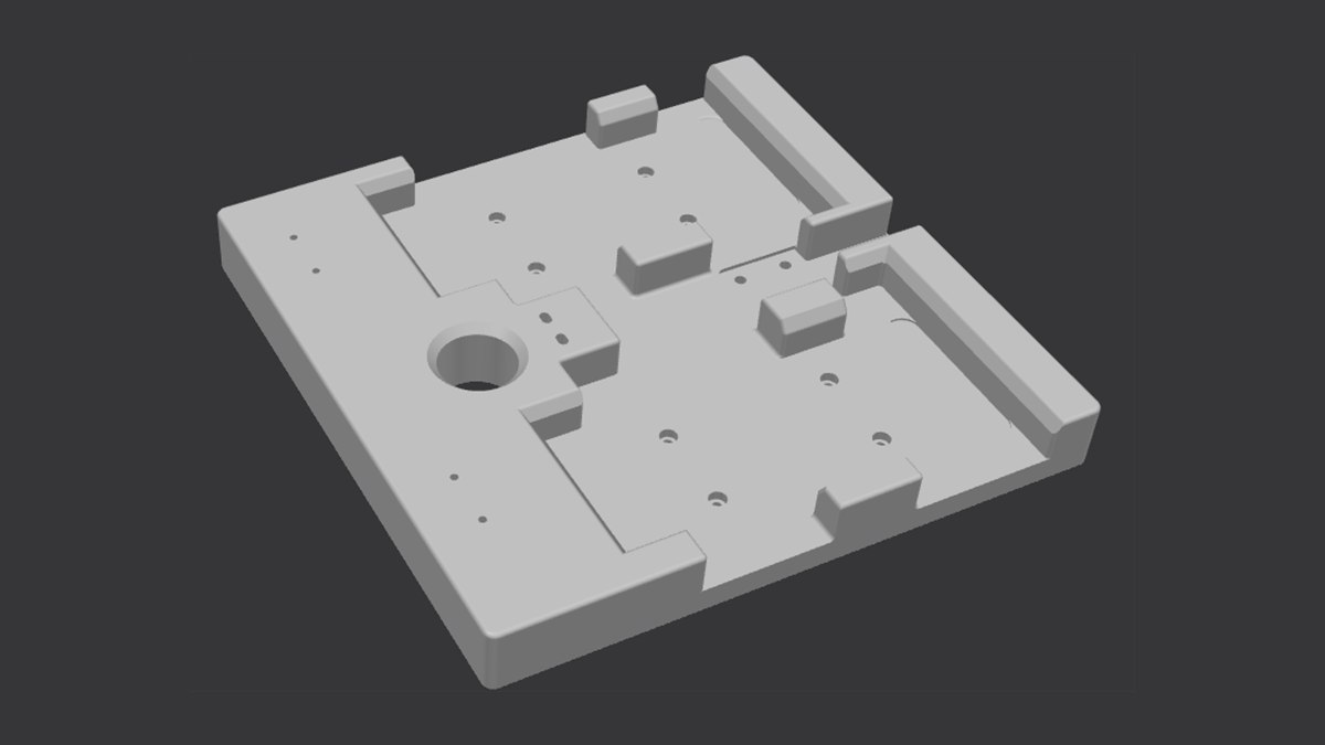 Base técnica com furações e rebaixos produzida em impressão 3D